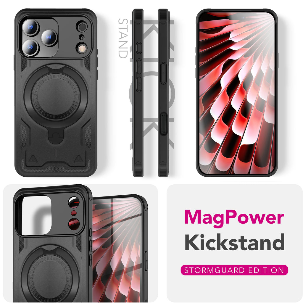 NALIA MagSafe Hülle Stormguard für Apple iPhone 17 Pro (Unzerstörbare Panzerhülle), Verstärkter Fallschutz, Militärisches Hardcase mit 360° Dreh-Ring, Armor Cover - Vulkanschwarz
