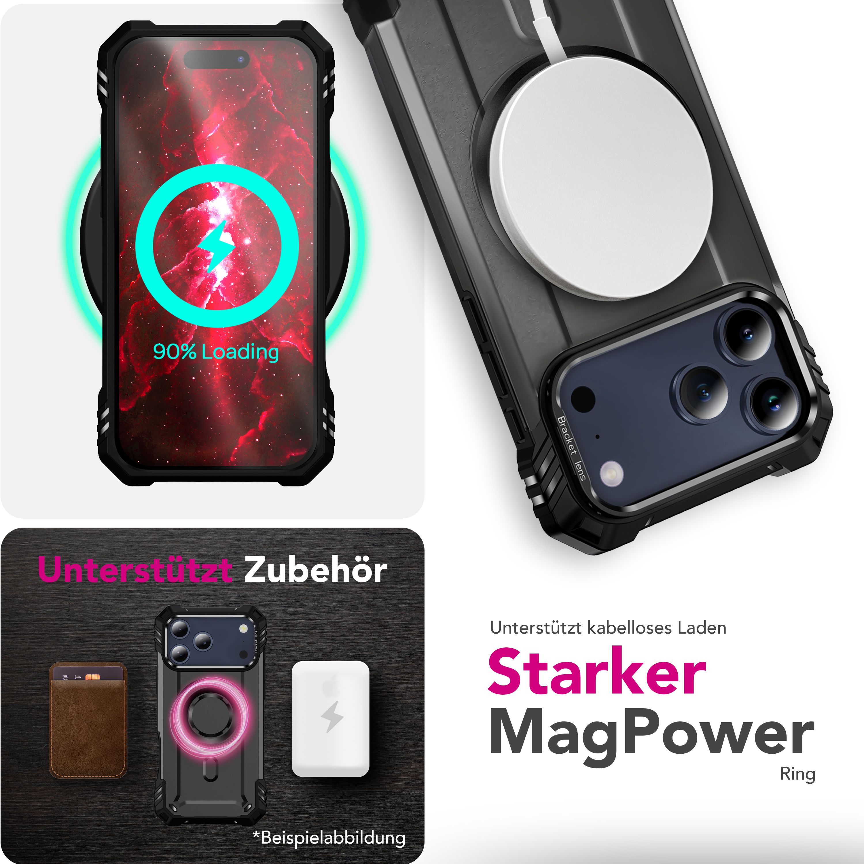 NALIA MagSafe Hülle Granite für Apple iPhone 17 Pro (Militär-Panzer) - Schlagfeste Handyhülle mit Kickstand, Rutschfestes Outdoor Armor Case, Fallschutz Cover