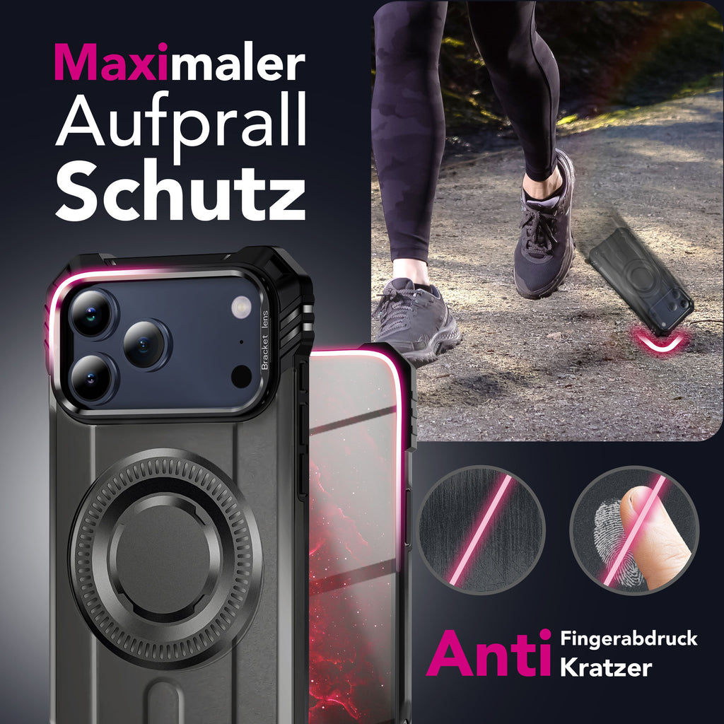 NALIA MagSafe Hülle Granite für Apple iPhone 17 Pro (Militär-Panzer) - Schlagfeste Handyhülle mit Kickstand, Rutschfestes Outdoor Armor Case, Fallschutz Cover