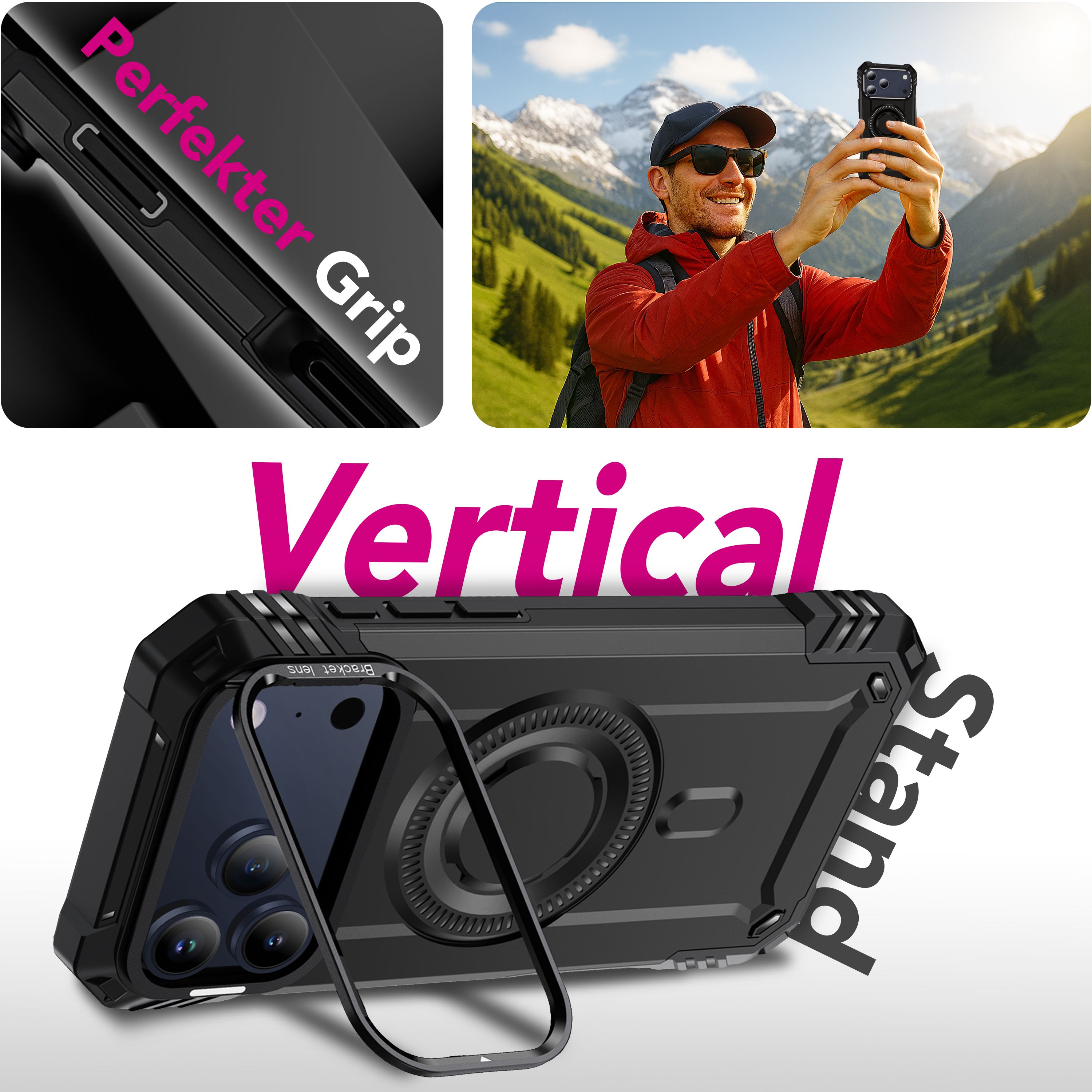 NALIA MagSafe Hülle Granite für Apple iPhone 17 Pro (Militär-Panzer) - Schlagfeste Handyhülle mit Kickstand, Rutschfestes Outdoor Armor Case, Fallschutz Cover