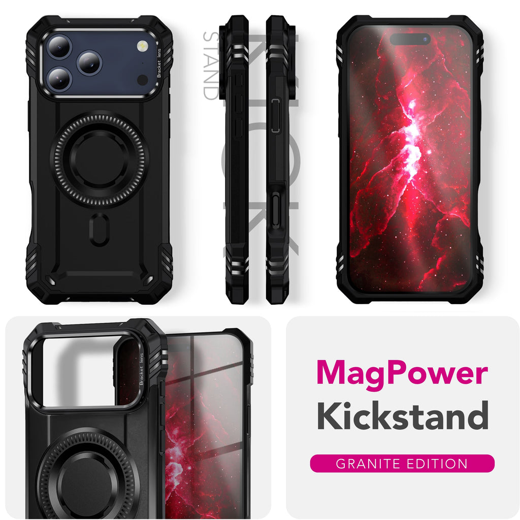 NALIA MagSafe Hülle Granite für Apple iPhone 17 Pro (Militär-Panzer) - Schlagfeste Handyhülle mit Kickstand, Rutschfestes Outdoor Armor Case, Fallschutz Cover