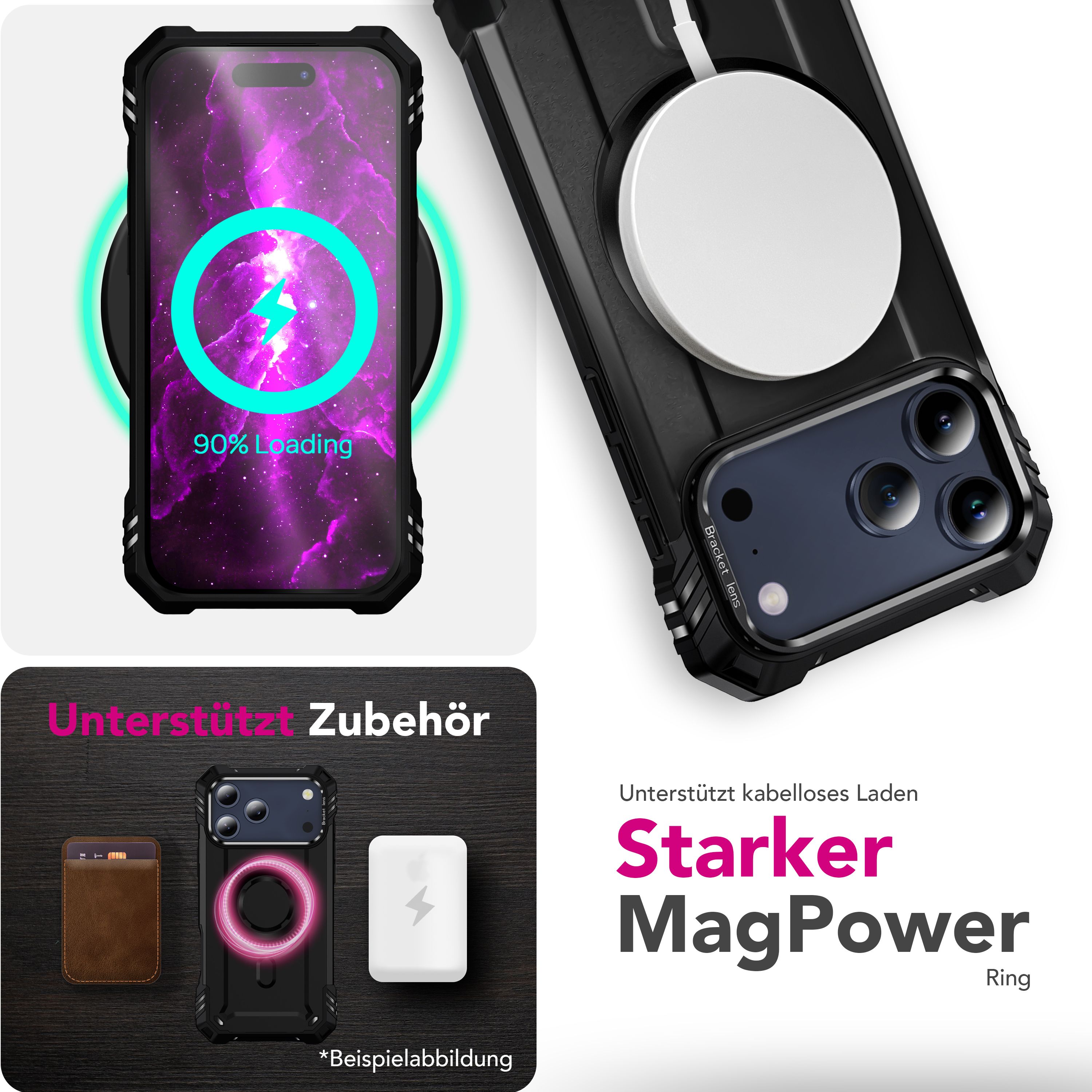 NALIA MagSafe Hülle Granite für Apple iPhone 17 Pro Max (Militär-Panzer) - Robustes Armor Kickstand Cover, Stoßfeste Outdoor Schutzhülle, Military Style Case