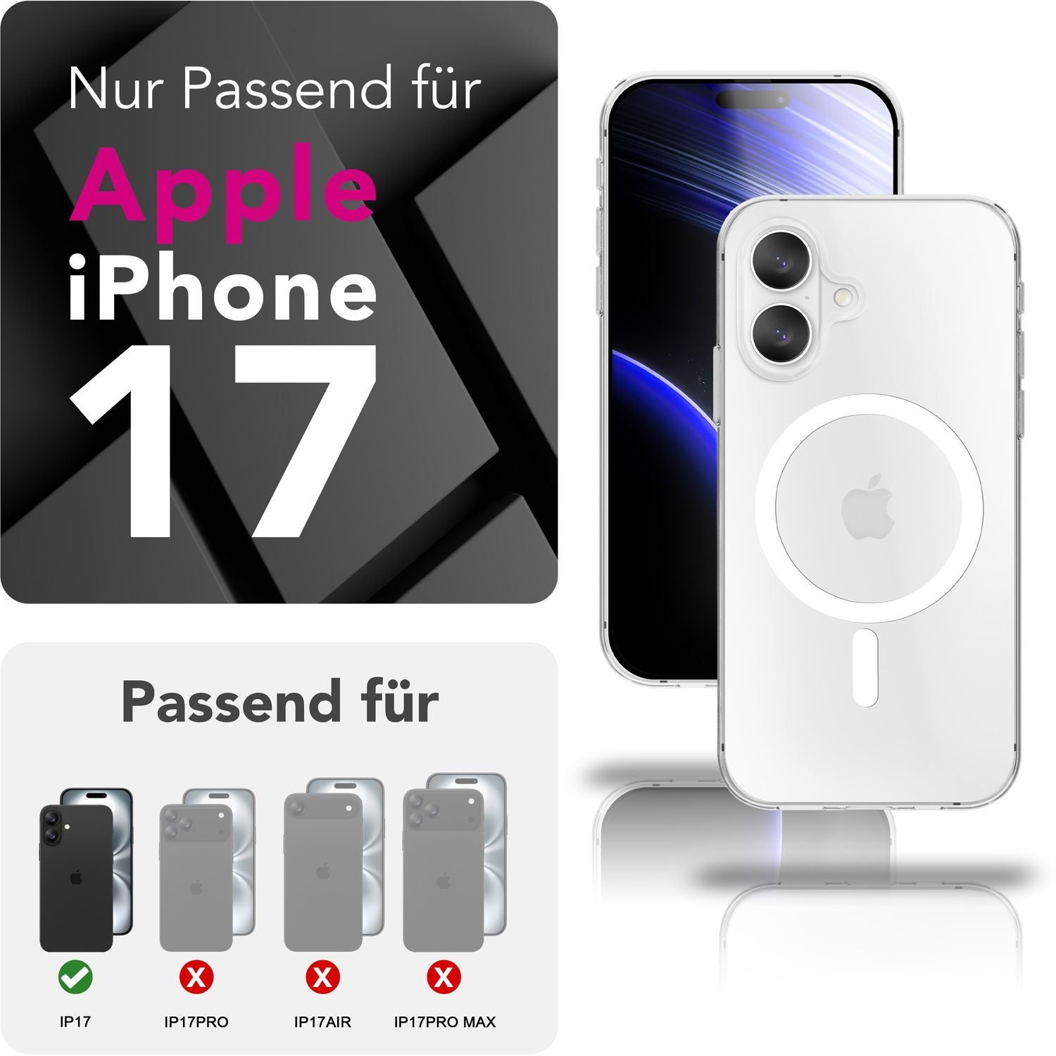 NALIA MagSafe Hülle Lumex für Apple iPhone 17 (Kristallklar mit MagPower) - Transparentes Hardcase mit TPU-Rahmen & Magnet-Ring, Stoßfest, Anti-Gelb, Klar, Passgenau & Robust