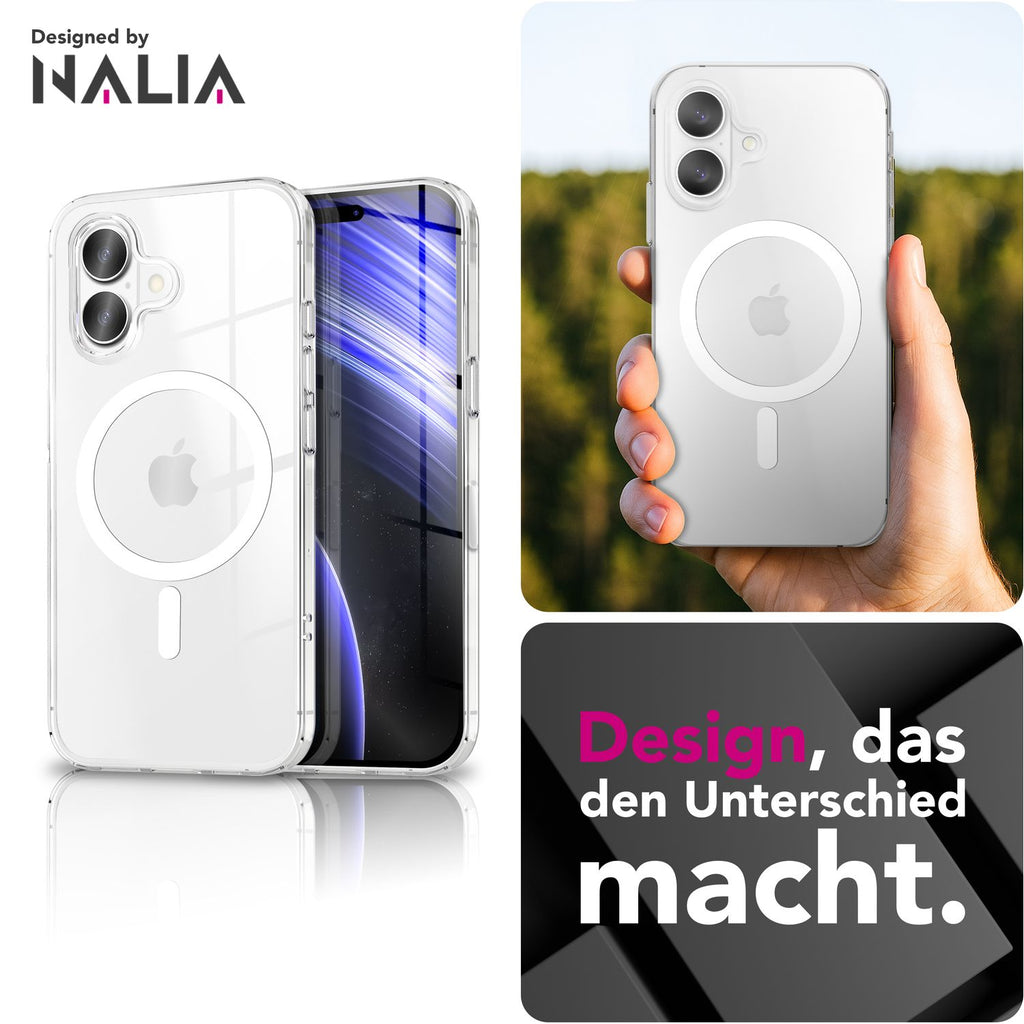 NALIA MagSafe Hülle Lumex für Apple iPhone 17 (Kristallklar mit MagPower) - Transparentes Hardcase mit TPU-Rahmen & Magnet-Ring, Stoßfest, Anti-Gelb, Klar, Passgenau & Robust