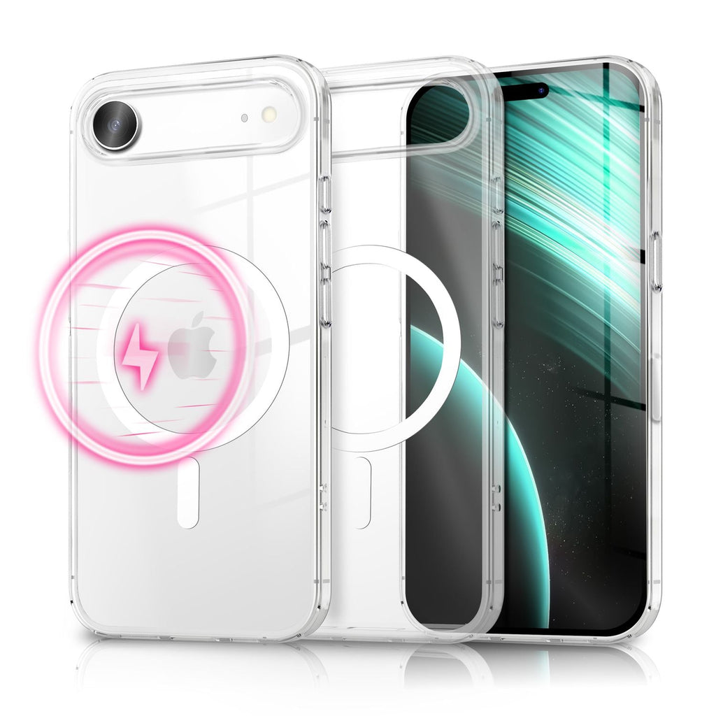 NALIA MagSafe Hülle Lumex für Apple iPhone 17 Air (Kristallklar mit MagPower) - Schlanke Schutzhülle mit Magnet-Ring, Transparentes PC-Cover & TPU-Rand, Anti-Gelb, Crystal Case