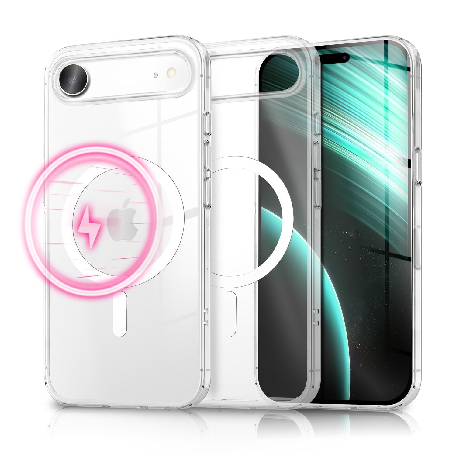 NALIA MagSafe Hülle Lumex für Apple iPhone 17 Air (Kristallklar mit MagPower) - Schlanke Schutzhülle mit Magnet-Ring, Transparentes PC-Cover & TPU-Rand, Anti-Gelb, Crystal Case