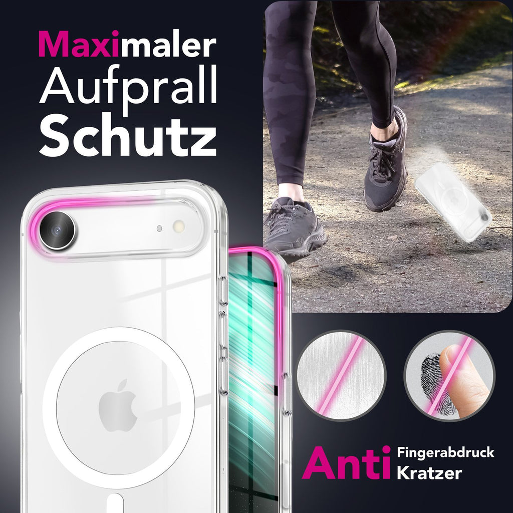NALIA MagSafe Hülle Lumex für Apple iPhone 17 Air (Kristallklar mit MagPower) - Schlanke Schutzhülle mit Magnet-Ring, Transparentes PC-Cover & TPU-Rand, Anti-Gelb, Crystal Case