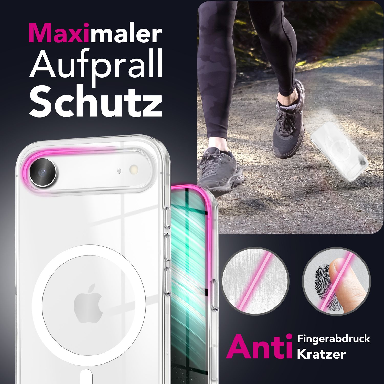 NALIA MagSafe Hülle Lumex für Apple iPhone 17 Air (Kristallklar mit MagPower) - Schlanke Schutzhülle mit Magnet-Ring, Transparentes PC-Cover & TPU-Rand, Anti-Gelb, Crystal Case