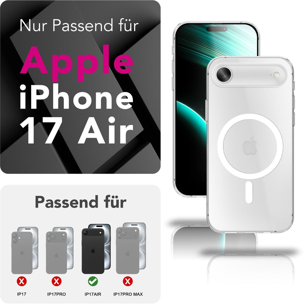 NALIA MagSafe Hülle Lumex für Apple iPhone 17 Air (Kristallklar mit MagPower) - Schlanke Schutzhülle mit Magnet-Ring, Transparentes PC-Cover & TPU-Rand, Anti-Gelb, Crystal Case
