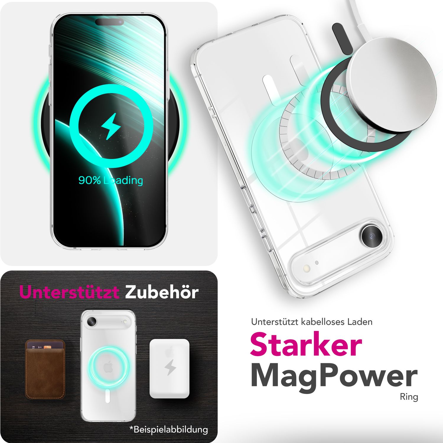 NALIA MagSafe Hülle Lumex für Apple iPhone 17 Air (Kristallklar mit MagPower) - Schlanke Schutzhülle mit Magnet-Ring, Transparentes PC-Cover & TPU-Rand, Anti-Gelb, Crystal Case