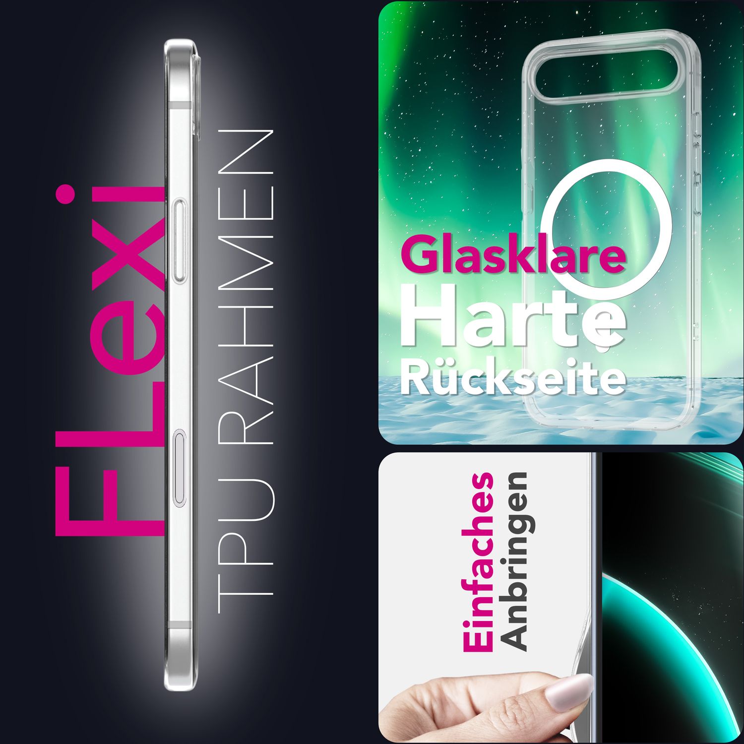 NALIA MagSafe Hülle Lumex für Apple iPhone 17 Air (Kristallklar mit MagPower) - Schlanke Schutzhülle mit Magnet-Ring, Transparentes PC-Cover & TPU-Rand, Anti-Gelb, Crystal Case