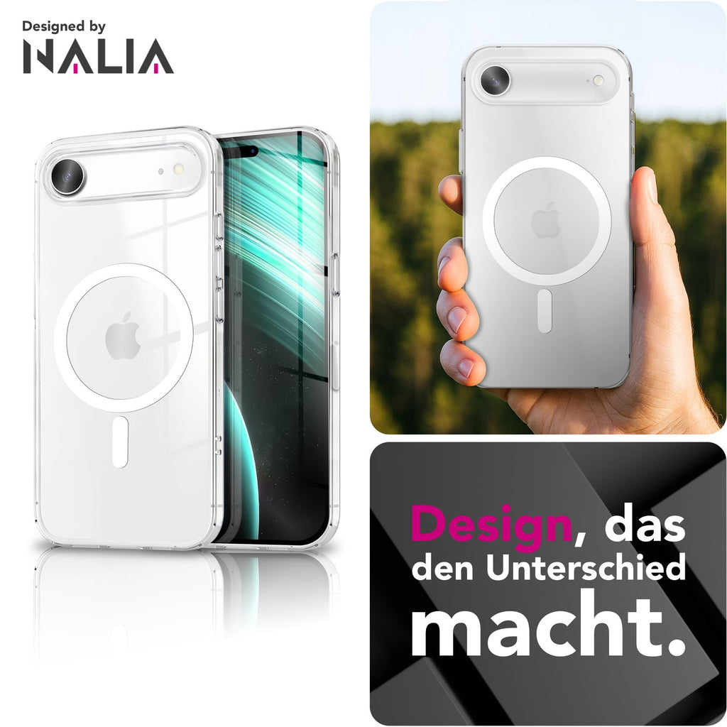 NALIA MagSafe Hülle Lumex für Apple iPhone 17 Air (Kristallklar mit MagPower) - Schlanke Schutzhülle mit Magnet-Ring, Transparentes PC-Cover & TPU-Rand, Anti-Gelb, Crystal Case