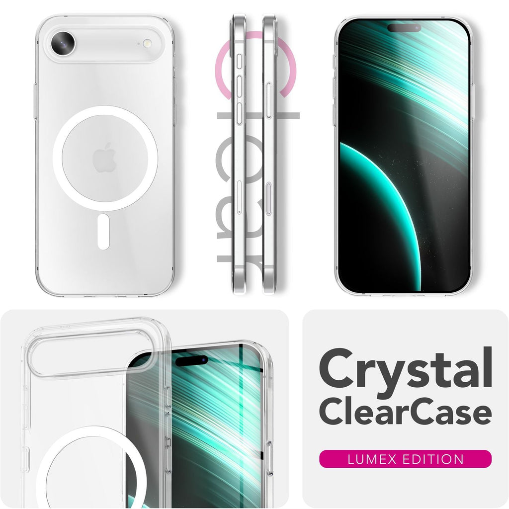 NALIA MagSafe Hülle Lumex für Apple iPhone 17 Air (Kristallklar mit MagPower) - Schlanke Schutzhülle mit Magnet-Ring, Transparentes PC-Cover & TPU-Rand, Anti-Gelb, Crystal Case