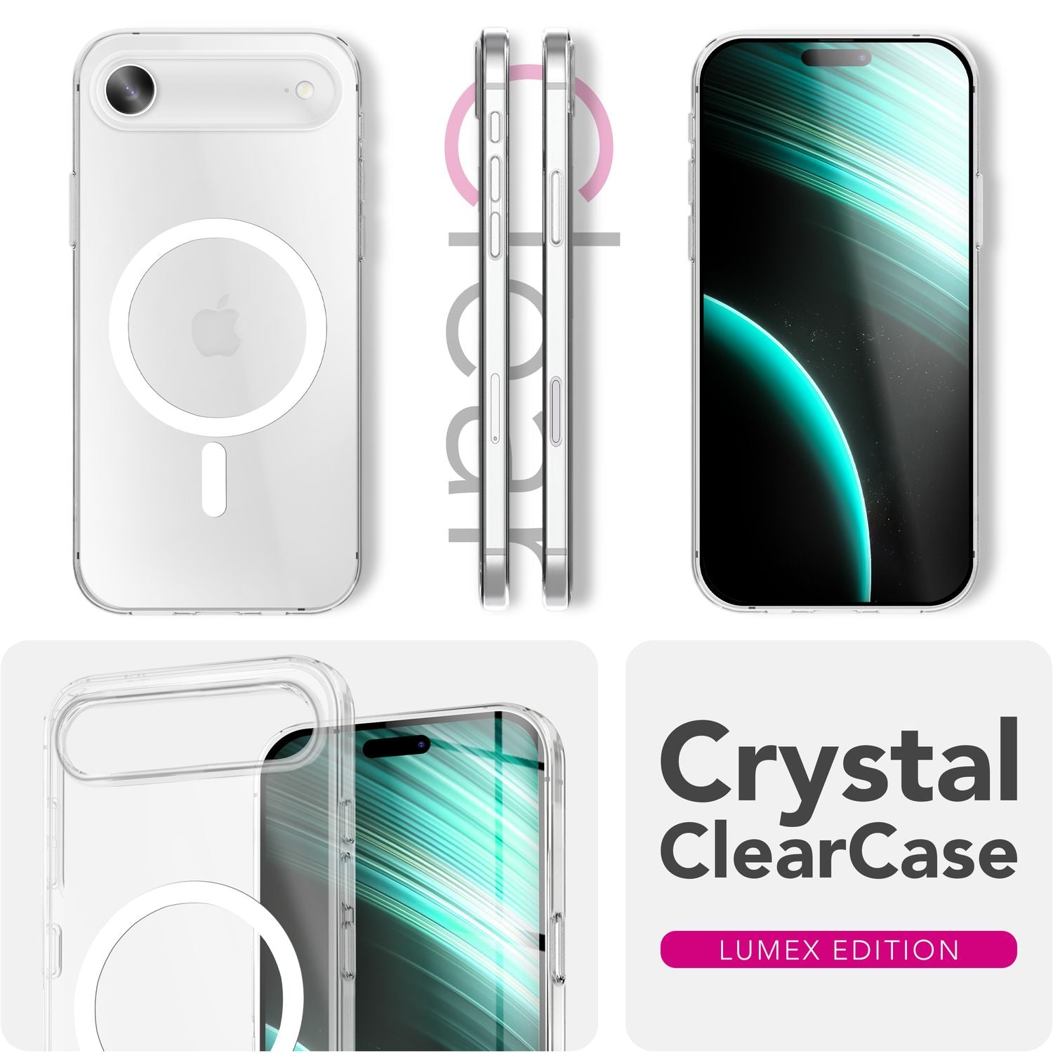 NALIA MagSafe Hülle Lumex für Apple iPhone 17 Air (Kristallklar mit MagPower) - Schlanke Schutzhülle mit Magnet-Ring, Transparentes PC-Cover & TPU-Rand, Anti-Gelb, Crystal Case