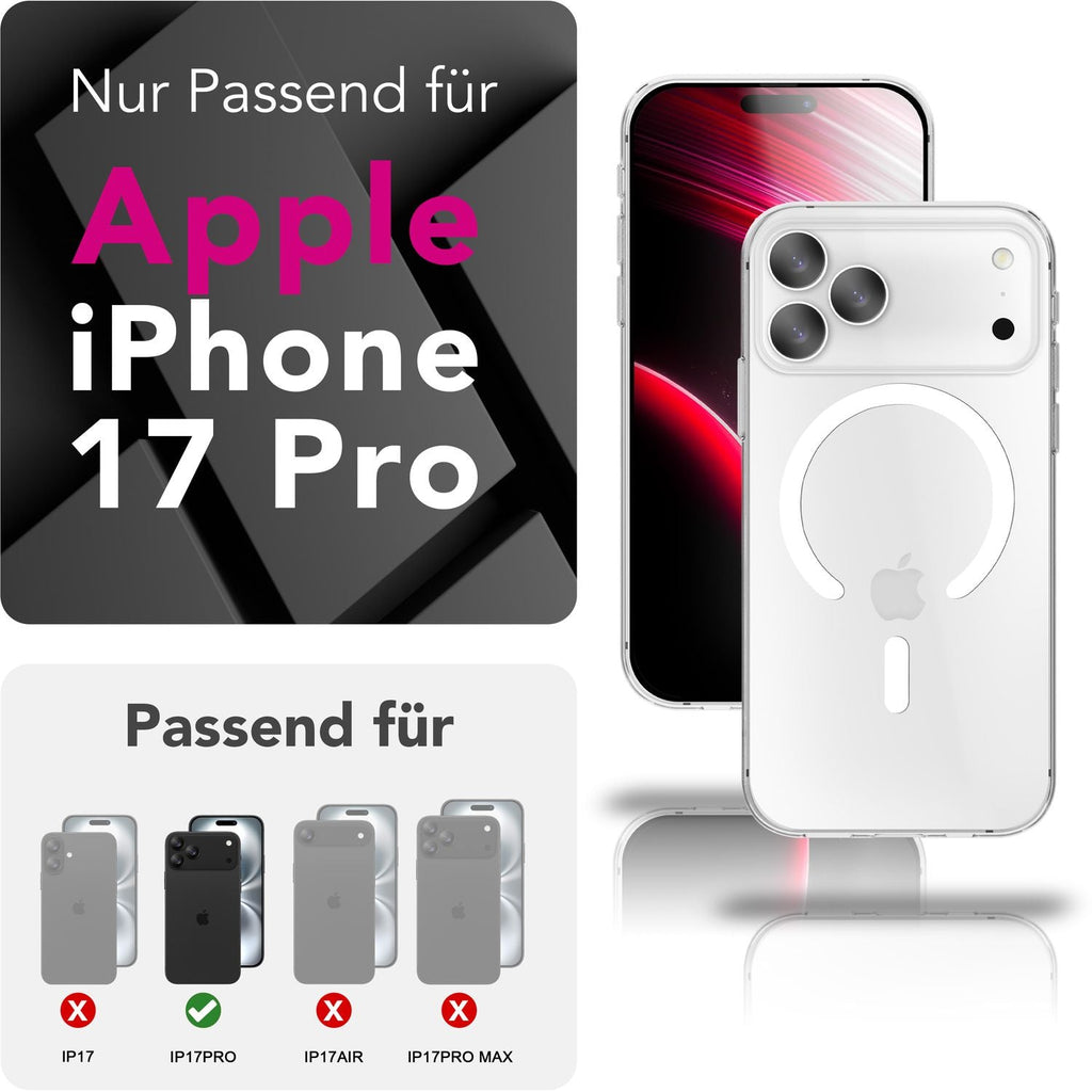 NALIA MagSafe Hülle Lumex für Apple iPhone 17 Pro (Kristallklar mit MagPower) - Durchsichtiges Hardcover mit Magnet-Ring, Transparentes PC-Case & TPU-Rahmen, Kratzfest, Stoßsicher