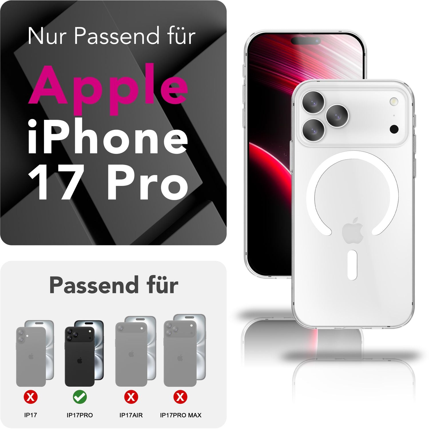 NALIA MagSafe Hülle Lumex für Apple iPhone 17 Pro (Kristallklar mit MagPower) - Durchsichtiges Hardcover mit Magnet-Ring, Transparentes PC-Case & TPU-Rahmen, Kratzfest, Stoßsicher