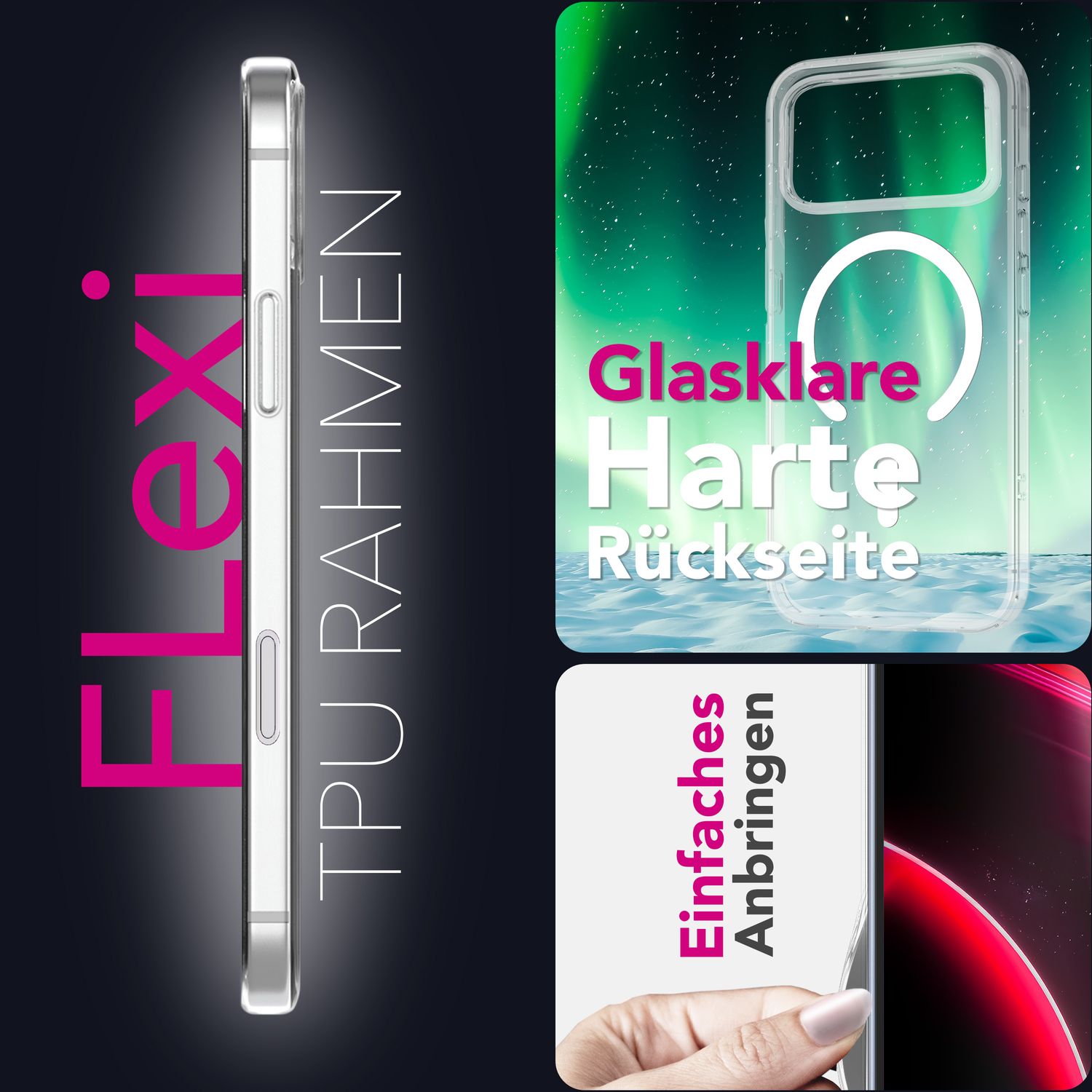 NALIA MagSafe Hülle Lumex für Apple iPhone 17 Pro (Kristallklar mit MagPower) - Durchsichtiges Hardcover mit Magnet-Ring, Transparentes PC-Case & TPU-Rahmen, Kratzfest, Stoßsicher