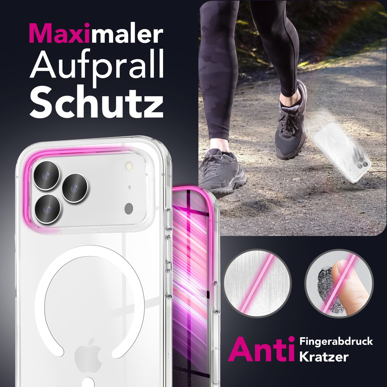 NALIA MagSafe Hülle Lumex für Apple iPhone 17 Pro Max (Kristallklar mit MagPower) - Transparentes Cover mit Magnet-Ring, Schlankes PC-Case & TPU-Rahmen, Stoßfest, Anti-Gelb, Klar