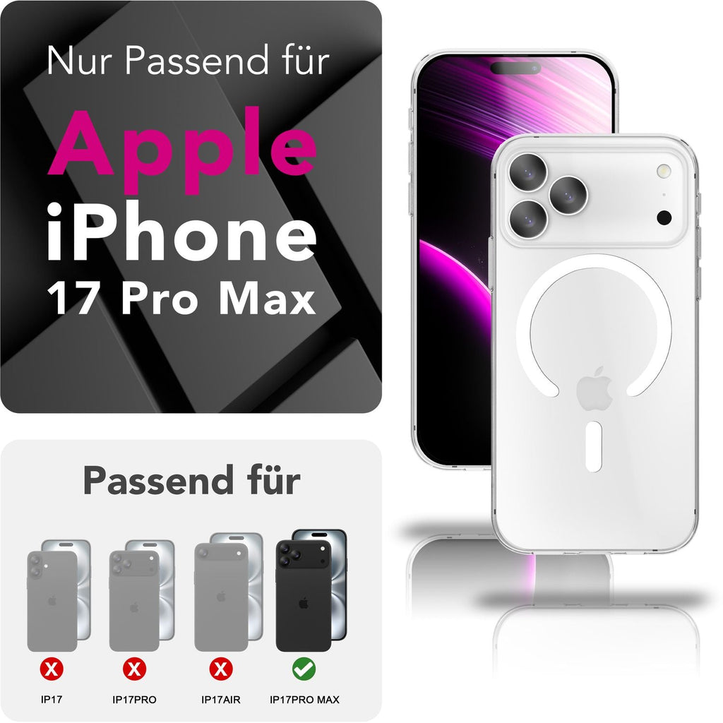 NALIA MagSafe Hülle Lumex für Apple iPhone 17 Pro Max (Kristallklar mit MagPower) - Transparentes Cover mit Magnet-Ring, Schlankes PC-Case & TPU-Rahmen, Stoßfest, Anti-Gelb, Klar