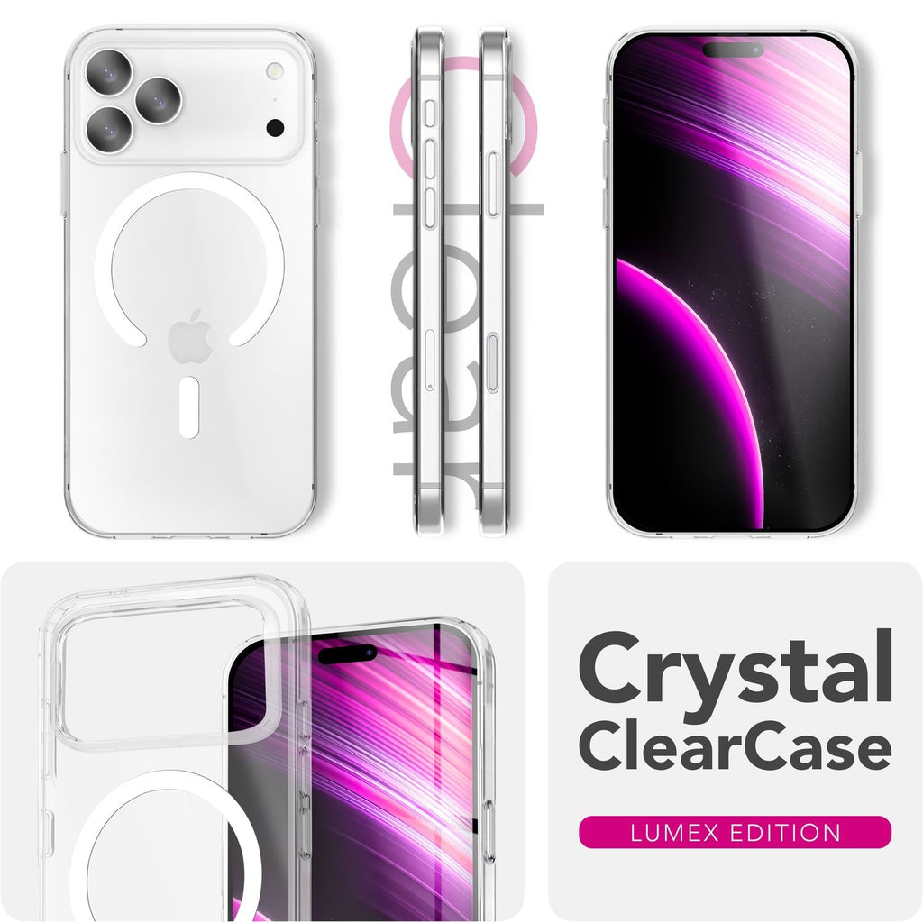 NALIA MagSafe Hülle Lumex für Apple iPhone 17 Pro Max (Kristallklar mit MagPower) - Transparentes Cover mit Magnet-Ring, Schlankes PC-Case & TPU-Rahmen, Stoßfest, Anti-Gelb, Klar
