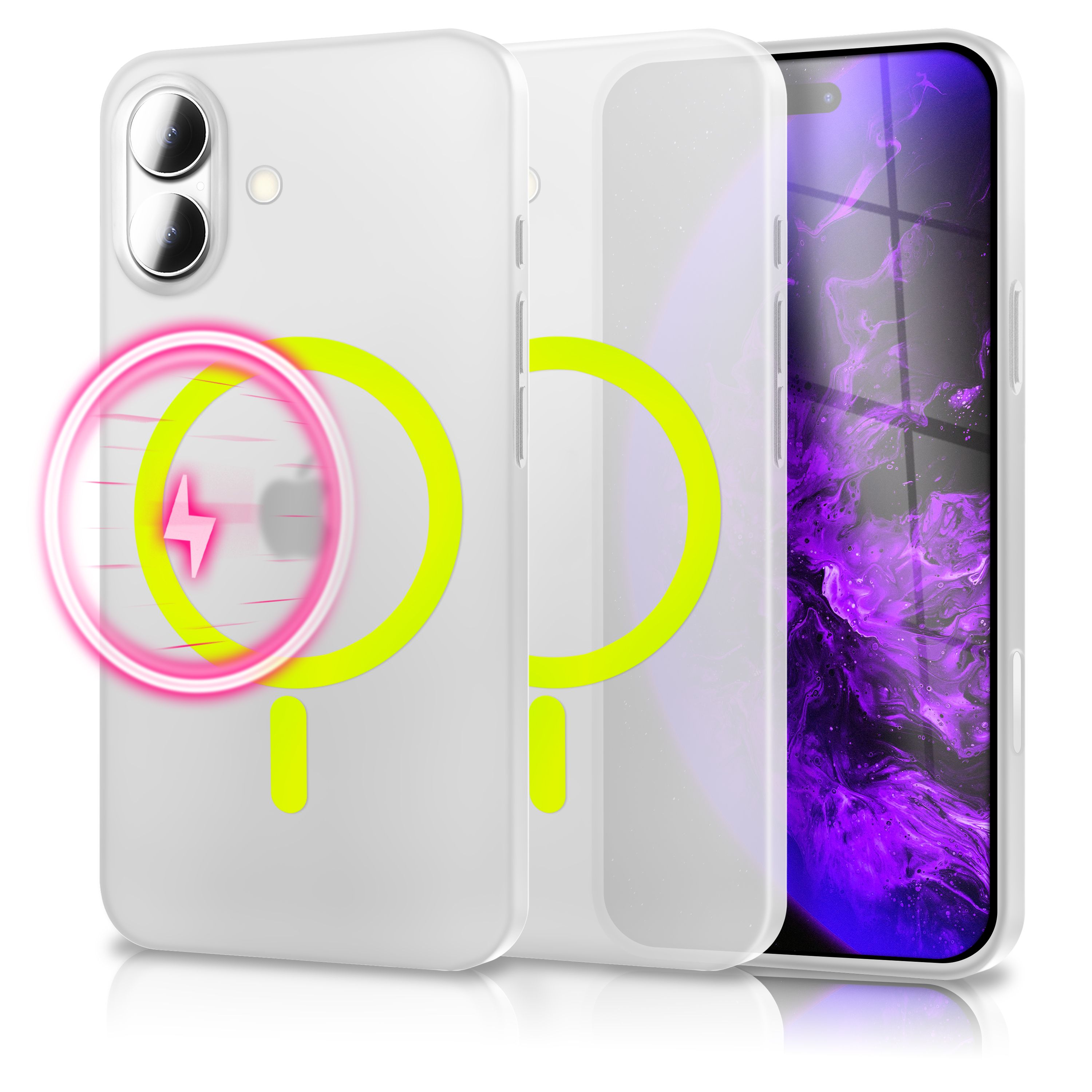 NALIA MagSafe Hülle Thinix Glow für Apple iPhone 17 (Extrem Dünn mit Leucht-Ring) - 0,3mm Ultra-Slim Hardcase, Glow Magnetring, Semi-Transparent & Mattiert