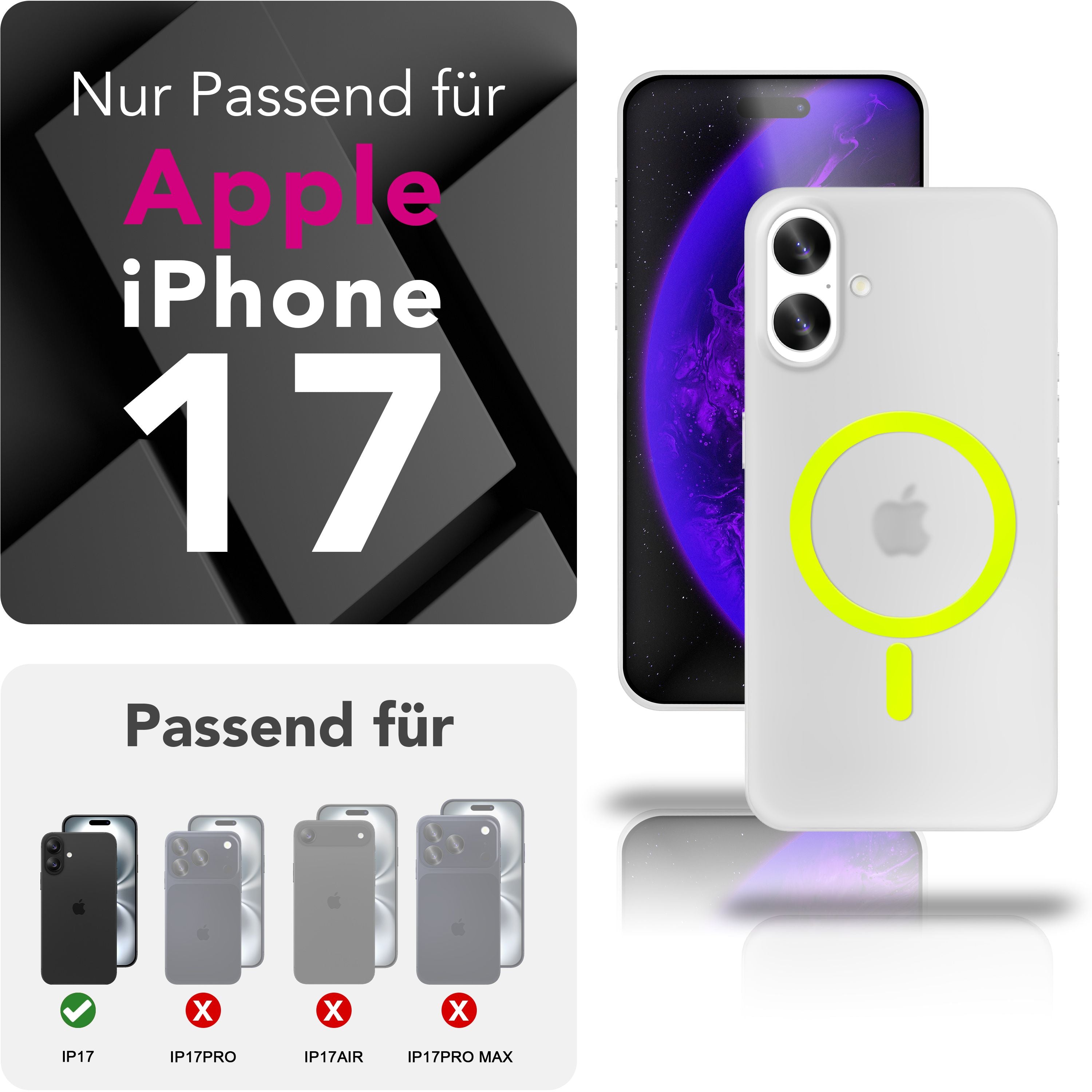 NALIA MagSafe Hülle Thinix Glow für Apple iPhone 17 (Extrem Dünn mit Leucht-Ring) - 0,3mm Ultra-Slim Hardcase, Glow Magnetring, Semi-Transparent & Mattiert