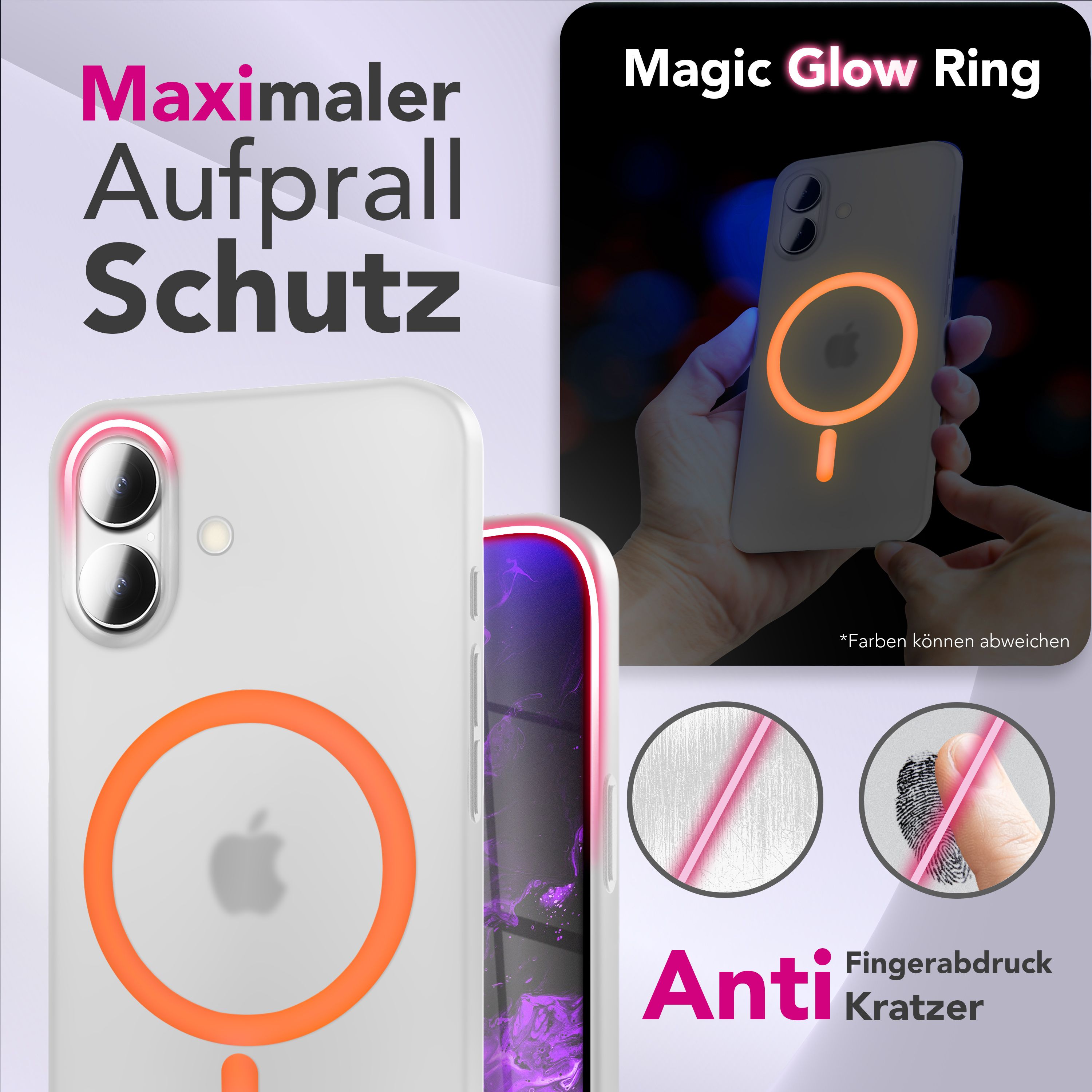 NALIA MagSafe Hülle Thinix Glow für Apple iPhone 17 (Extrem Dünn mit Leucht-Ring) - 0,3mm Ultra-Slim Hardcase, Glow Magnetring, Semi-Transparent & Mattiert