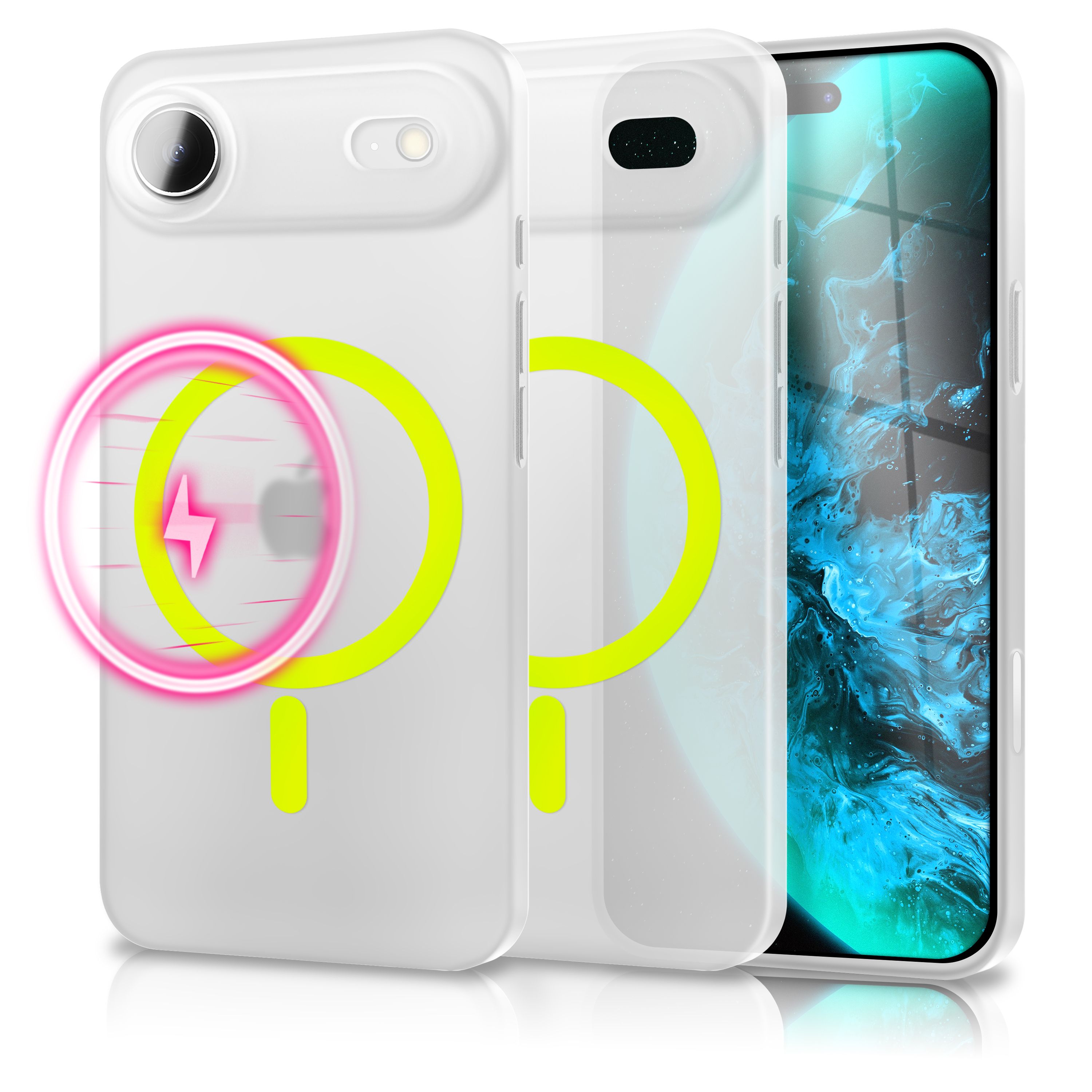 NALIA MagSafe Hülle Thinix Glow für Apple iPhone 17 Air (Extrem Dünn mit Leucht-Ring) - 0,3mm Ultra-Slim Hardcover, Leuchtet im Dunkeln, Durchsichtig & Matt