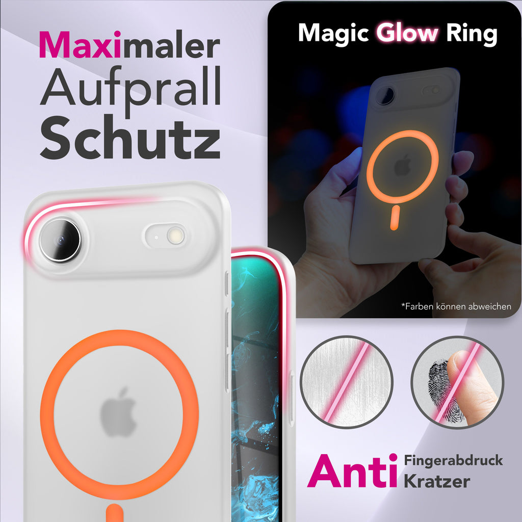 NALIA MagSafe Hülle Thinix Glow für Apple iPhone 17 Air (Extrem Dünn mit Leucht-Ring) - 0,3mm Ultra-Slim Hardcover, Leuchtet im Dunkeln, Durchsichtig & Matt