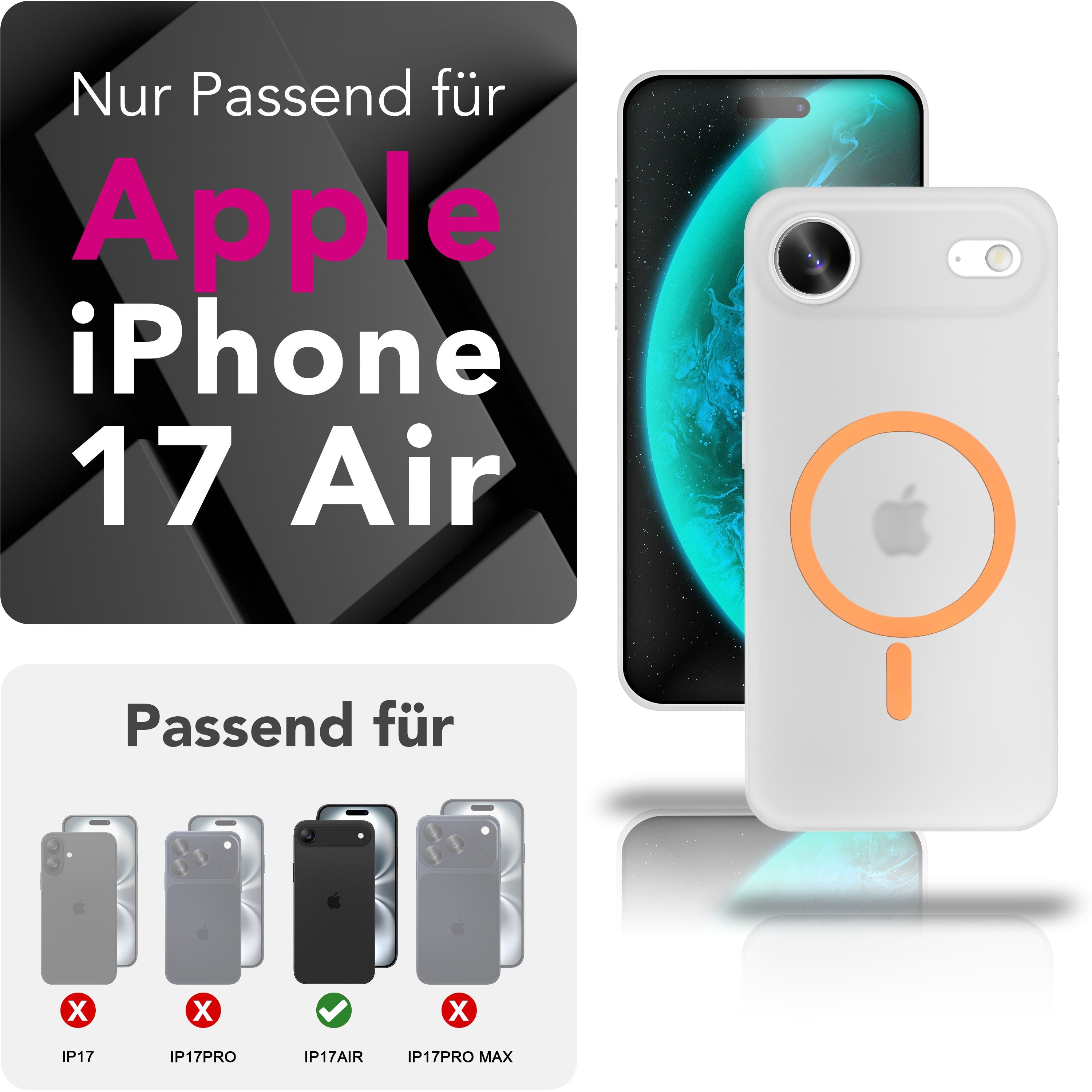 NALIA MagSafe Hülle Thinix Glow für Apple iPhone 17 Air (Extrem Dünn mit Leucht-Ring) - 0,3mm Ultra-Slim Hardcover, Leuchtet im Dunkeln, Durchsichtig & Matt