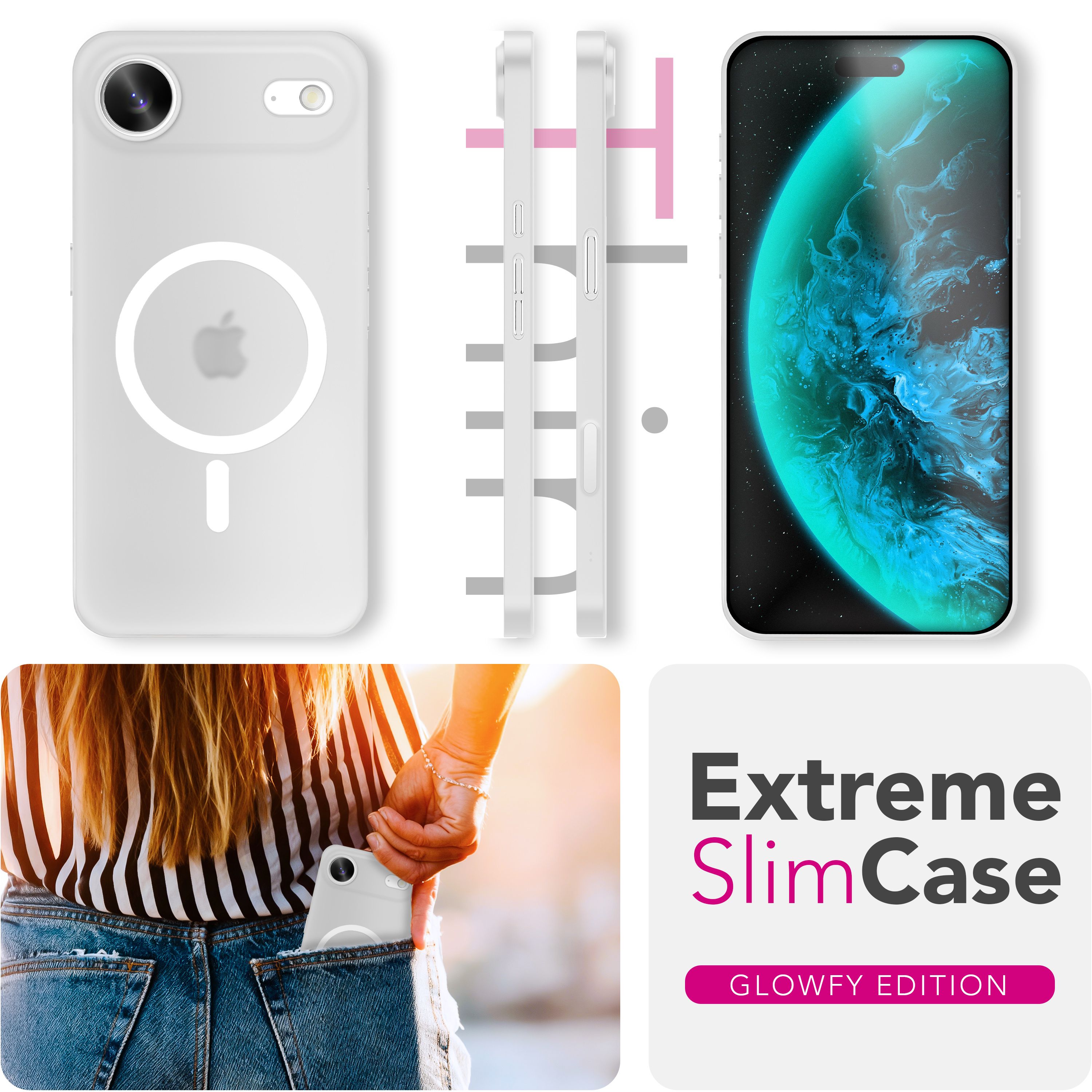 NALIA MagSafe Hülle Thinix Glow für Apple iPhone 17 Air (Extrem Dünn mit Leucht-Ring) - 0,3mm Ultra-Slim Hardcover, Leuchtet im Dunkeln, Durchsichtig & Matt