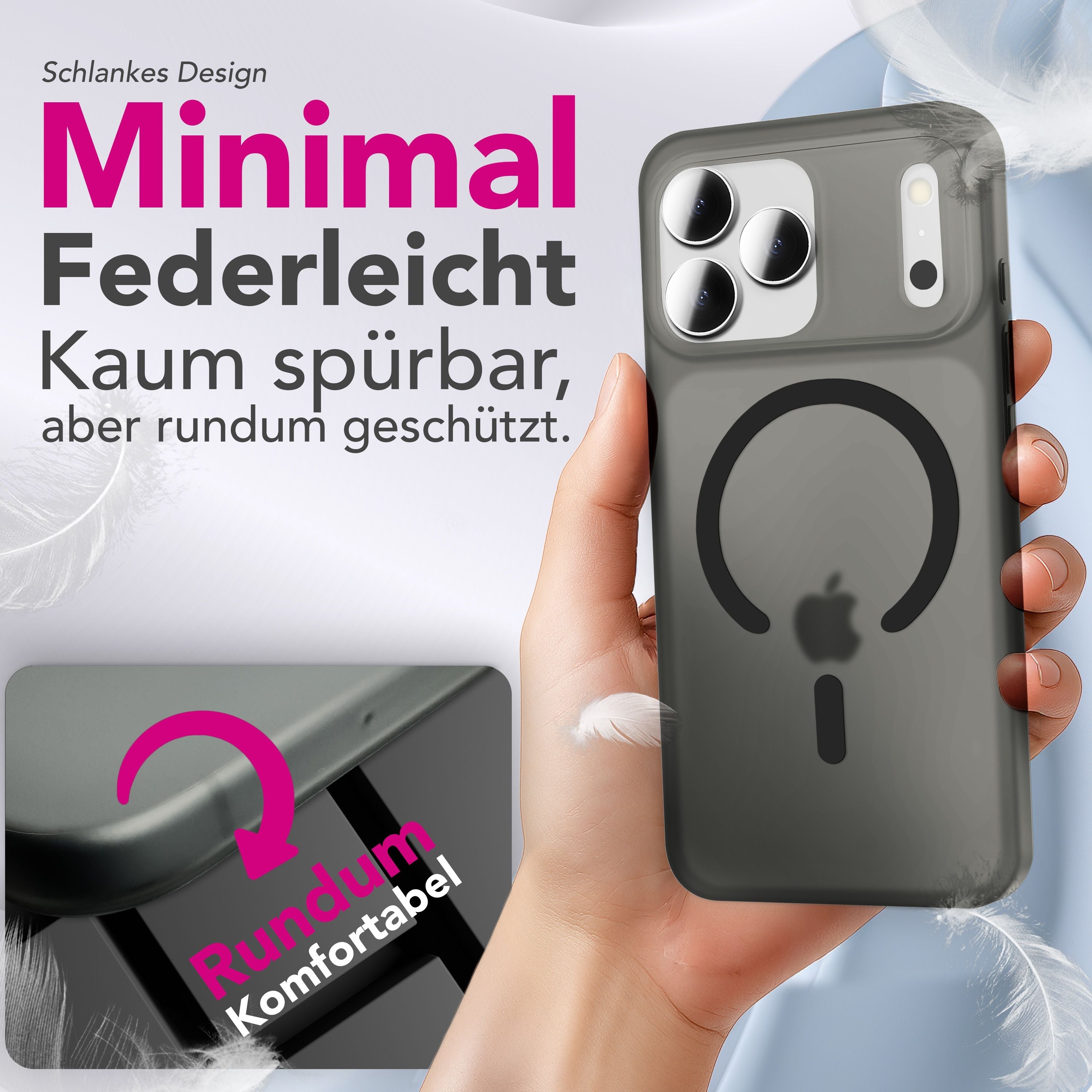 NALIA MagSafe Hülle Thinix für Apple iPhone 17 Pro (Extrem Dünn mit MagPower) - 0,3mm Super-Slim Hardcase, Matt Frosted Look, Anti-Fingerprint, Griffig & Leicht