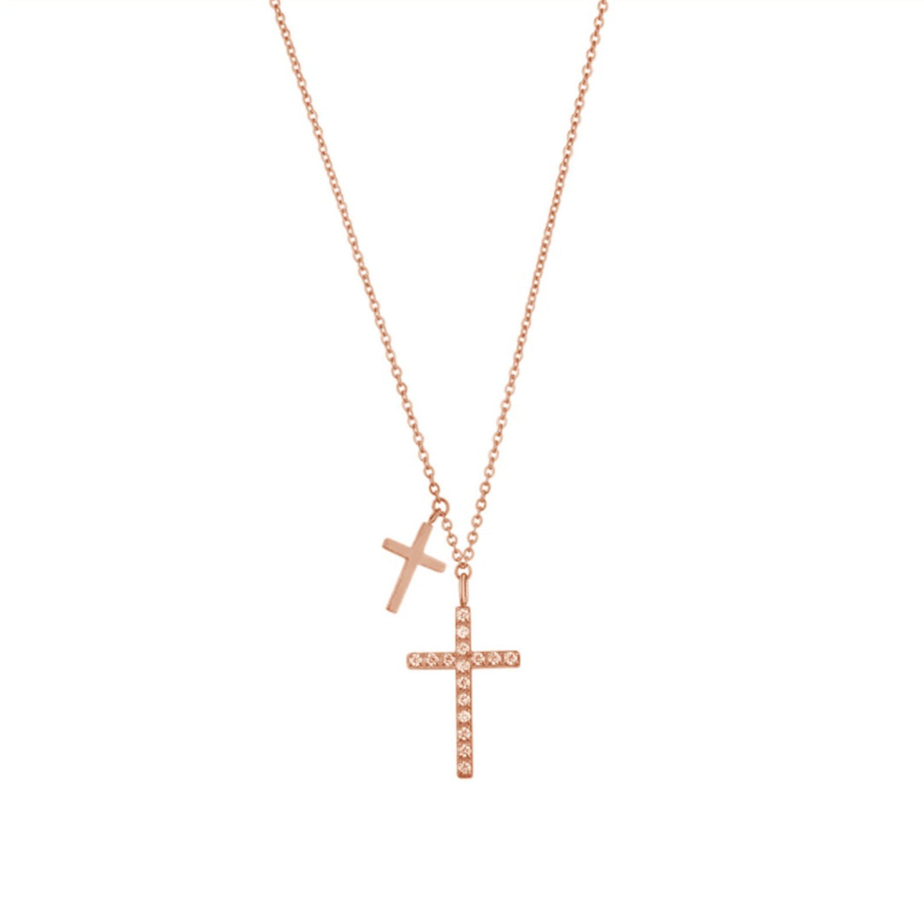 DOUBLE CROSS NECKLACE ROSE GOLD