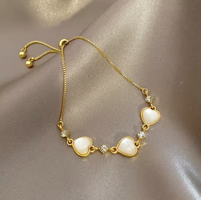 Armband aus Edelstahl, Perlmutherz - Strass, One-Size